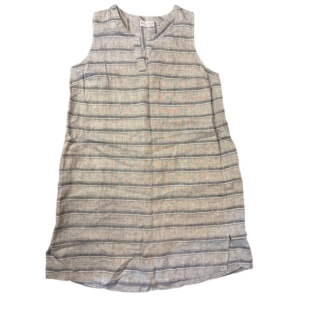 Habitat Clothes To Live In Striped Linen Sleeveless Shift Dress Grey White Med